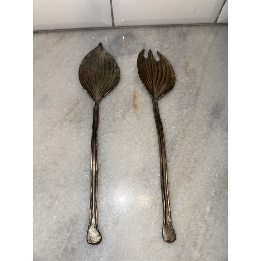 Michael Michaud Table Art Gold Hosta Serving Utensils Set Spoon‎ & Fork Hasta